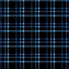 Tweed check plaid- blue on black