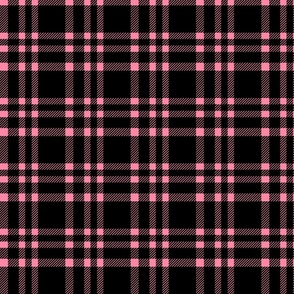 Tweed check plaid - bright pink on black