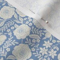 Ditsy Beautiful Peonies and Rose Garden - White and Classic blue - Extra Small