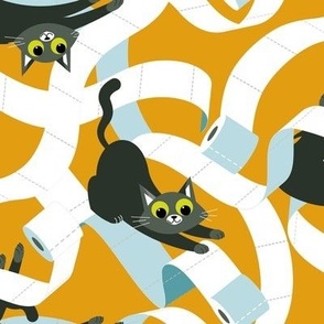 Normal scale • Cats & Toilet Paper - yellow background