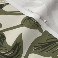 Tangled garden - white, off-white and olive green // big scale