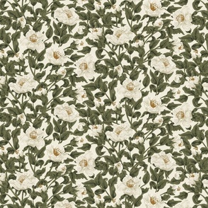 Tangled garden - white, off-white and olive green // small scale