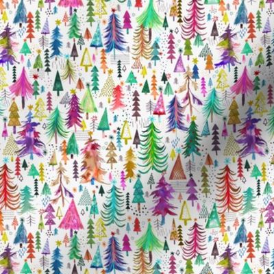 Colorful christmas Trees Merry and Bright Holiday Fabric Micro