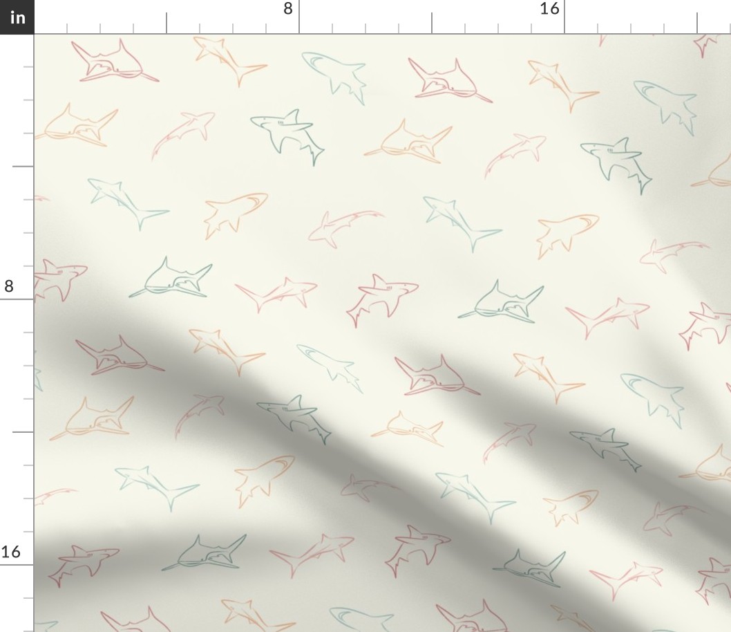 Shark line fabric, shark fabric, children room fabric, nursery fabric, beachwear fabric