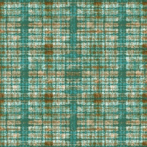 Shibori aqua and rust plaid