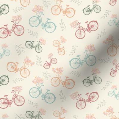 Vintage bicycle on cream, bicycle fabric, kids clothes fabric, nursery fabric, 