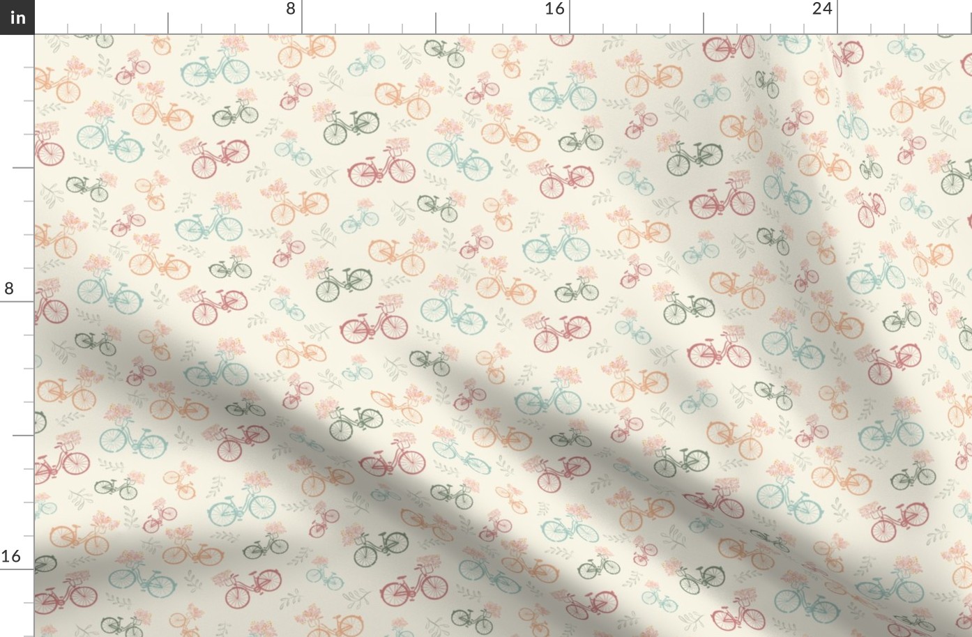 Vintage bicycle on cream, bicycle fabric, kids clothes fabric, nursery fabric, 