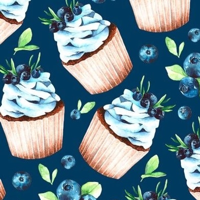 Watercolor blueberry cupcake