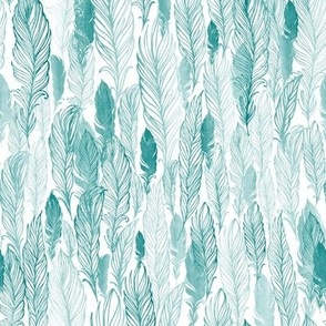 Feathers_watercolor emerald green