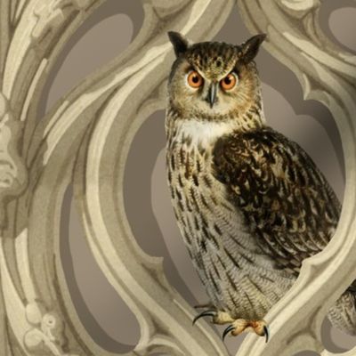 Art Nouveau Owls (brown background) 
