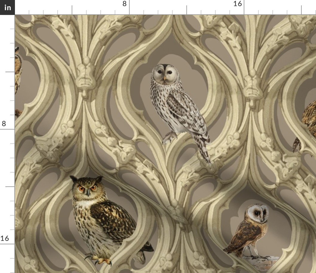 Art Nouveau Owls (brown background) 