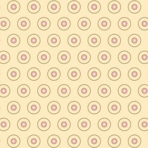 Geometric Circle Pattern in Pinks and Gold on a Solid Light Yellow Gold Background in 4 inch Repeat
