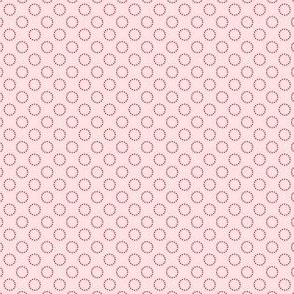 Small Geometric Darkest Deep Pink Dotted Circles on a Solid Lightest Pale Pink Background with1.5 inch Repeat