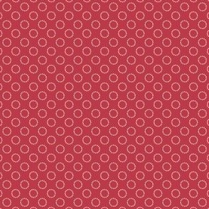 Small Geometric Light Yellow Gold Dotted Circles on a Solid Darkest Deep Pink Background with1.5 inch Repeat
