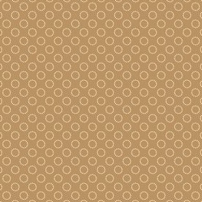 Small Geometric Light Yellow Gold Dotted Circles on a Solid Dark Gold Background with1.5 inch Repeat