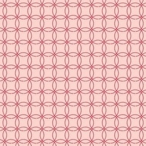 Geometric Dotted Floral Tile Pattern in Darkest Deep Pink on a Solid Light Blush Pink Background with 2 inch Repeat