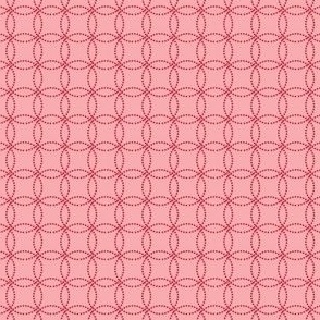 Geometric Dotted Floral Tile Pattern in Deep Darkest Pink on a Solid Medium Pink Background with 2 inch Repeat