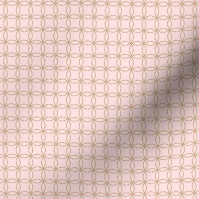 Geometric Dotted Floral Tile Pattern in Gold Color on a Solid Lightest Pink Background with 2 inch Repeat