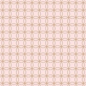 Geometric Dotted Floral Tile Pattern in Gold Color on a Solid Lightest Pink Background with 2 inch Repeat