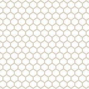 Geometric Interwoven Dotted Circle Pattern in Gold on a Solid White Background with1.5 inch Repeat