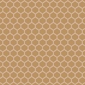 Geometric Interwoven Dotted Circle Pattern Small Scale in Pale Blush Pink on Solid Gold Color Background with1.5 inch Repeat