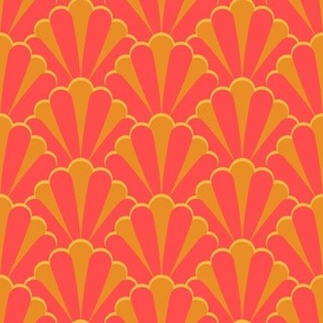 Art Deco Striped Seashells Coral Orange