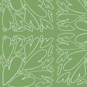 emerald green cream block print tiled sketchy hearts