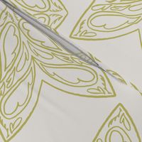 cream chartreuse green block print sketchy fluers and hearts