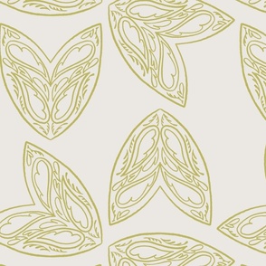 cream chartreuse green block print sketchy fluers and hearts