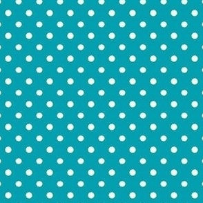 Polka dot fabric in spring palette bright mid teal and cream