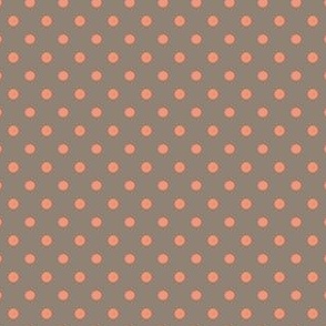 Polka dot fabric in spring palette in mushroom grey and ligth brown