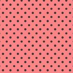 Polka dot fabric in spring palette in coral pink and dark grey