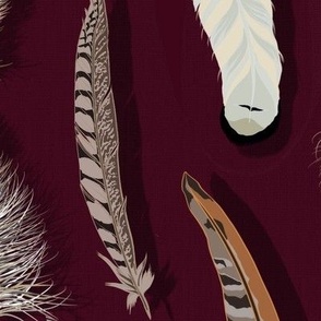 Boho Fine Feathers  Dense Stripes Claret Large