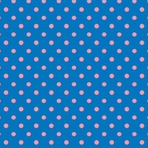 Polka dot fabric in spring palette in bright blue and light pink