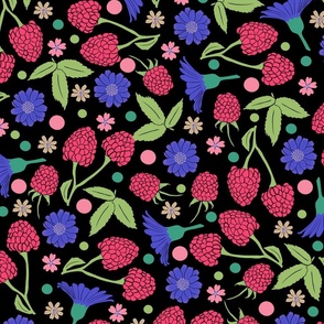 Very Berry Bright - Berries and Blooms on Charcoal