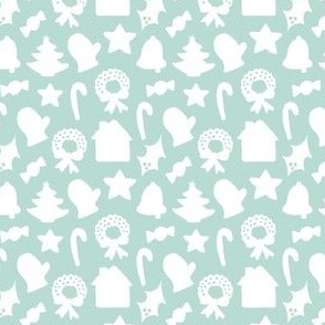 Assorted White Christmas Cookie Cutter motifs on Mint Green - Small