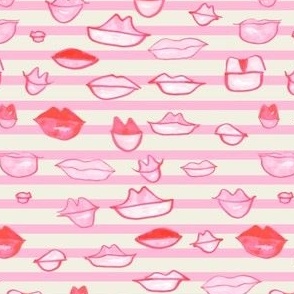 Striped Valentine's Red and Pink Lips 