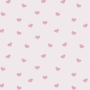 Scattered Hand-drawn Hearts in Carnation Pink on Blush
