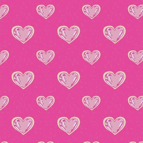 Blush Pink Watercolor Valentine Cookie Hearts on Hot Pink