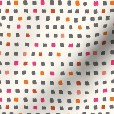 Small-a-Hand Drawn Grid Small squares orange , Grey & Pink with off white background