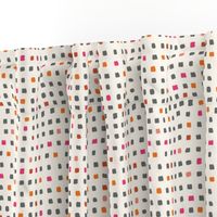 Small-a-Hand Drawn Grid Small squares orange , Grey & Pink with off white background