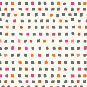 Small-a-Hand Drawn Grid Small squares orange , Grey & Pink with off white background