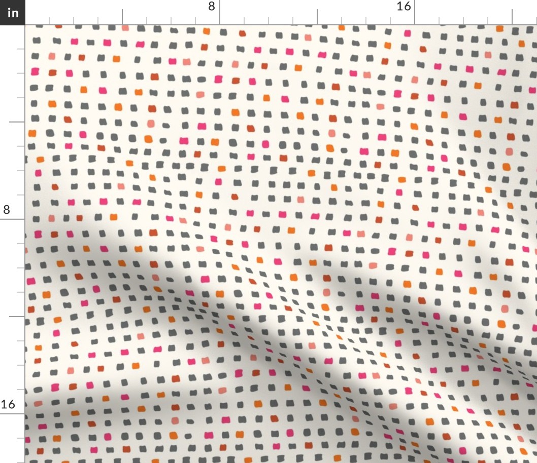 Small-a-Hand Drawn Grid Small squares orange , Grey & Pink with off white background