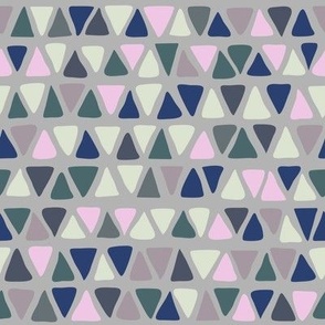 Rows of rounded triangles with grey and multiple colors