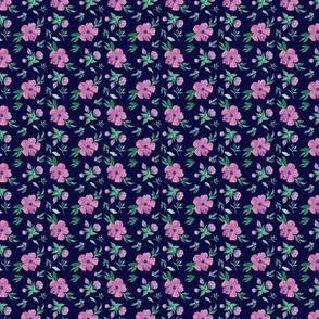Small print pink-flowers on dark color background