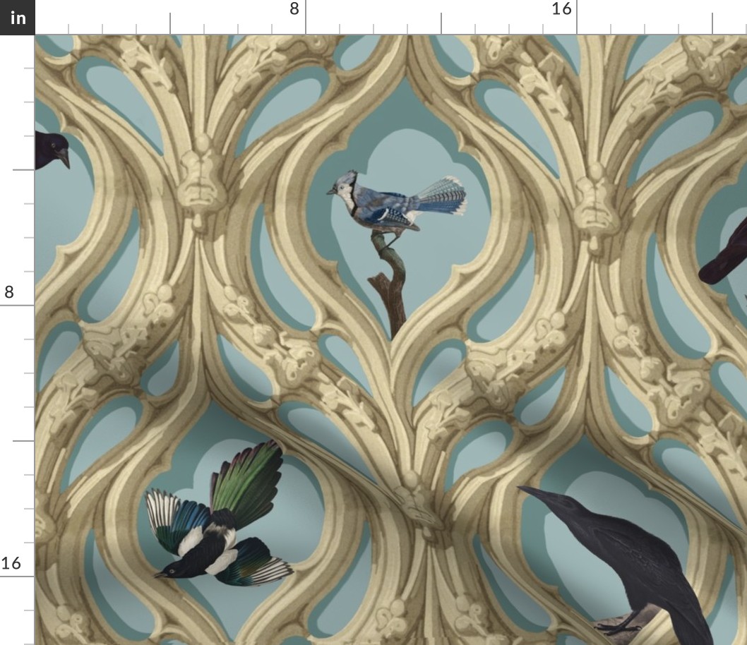 Art Nouveau Corvids (blue background)