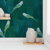 Palm and Budgies - Green