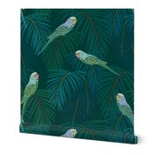 Palm and Budgies - Green