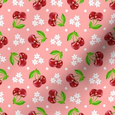 Floral Polka Dot Cherries - Pink