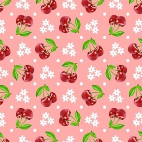 Floral Polka Dot Cherries - Pink